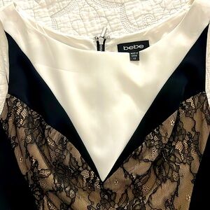 Cocktail BEBE lace black, bandage mini dress XS